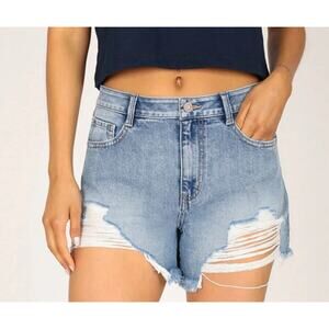 Rewash Juniors Shorts Blue Sz 3 (26) Distressed Denim Super High Rise Vintage